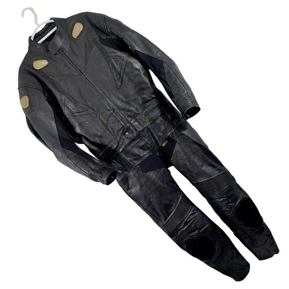 TOP GEAR BY 4 STAR! 100% FINE BLACK GENUINE LEATHER RACING SUIT, ARMORED! SZ L - Picture 1 of 16